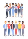 Set of a group of different men and women. Cartoon style characters of different races, gender. Vector illustration caucasian, Royalty Free Stock Photo