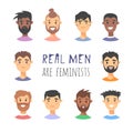 Set of a group of different people and text. Cartoon style characters of different races. Vector illustration caucasian, asian and Royalty Free Stock Photo