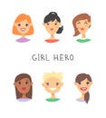 Set of a group of different people and text. Cartoon style characters of different races. Vector illustration caucasian, asian and Royalty Free Stock Photo