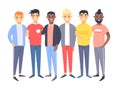 Set of a group of different men. Cartoon style characters of different races. Vector illustration caucasian, asian and african