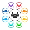 Set of group round icons with 3 peoples Royalty Free Stock Photo