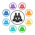 Set of group round icons with 5 peoples Royalty Free Stock Photo