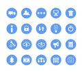 Set of vector illustrations of round icons, buttons and icons in blue Royalty Free Stock Photo