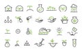 Set of growing seedlings icons. Plant shoots. Agriculture technology. Vector line hand-drawn sketch. Royalty Free Stock Photo