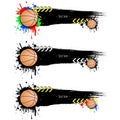 Set grunge banners with blots and basketball balls Royalty Free Stock Photo