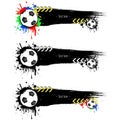 Set grunge banners with blots and soccer balls Royalty Free Stock Photo