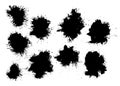 Set of 9 grunge black abstract textured blots vector shapes.