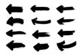 Set of grunge black arrows. Text design element. Hand painted symbol.