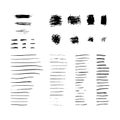 Set of grunge charcoal pencil strokes and splatters, grungy hand-drawn lines. Vector brushstroke set