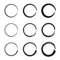Set of grunge circles. Round frames in doodle style. Speed lines in circle form.