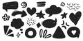 Set grunge comic elements arrows, speech bubble, cloud hearts, emotion elements jagged textured in doodle cartoon style