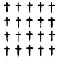 Grunge cross symbols set, christian crosses, religious signs and icons Royalty Free Stock Photo