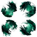 Set of grunge green ink textured brush circles isolated on white Royalty Free Stock Photo