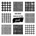 Set of Grunge Grid seamless patterns. Abstract plaid texture hand drawn with a ink brush strokes. Vector background Royalty Free Stock Photo