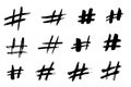 Set of grunge Hashtag icons. Modern social symbols isolated