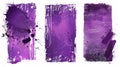 Set of grunge purple banners, splattered and brushed