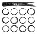 Set of grunge realistic black color ink watercolor painting circle frame design . Enso zen sphere style . Elements vector Royalty Free Stock Photo