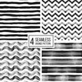 Set of grunge seamless pattern stripes, waves, zigzag chevron