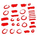 Set of grunge shapes, red isolated on white background, vector illustration. Royalty Free Stock Photo