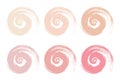 Set of grunge spiral brush strokes, pastel colored acrylic brush strokes. Decor