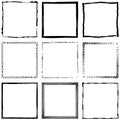 Set of grunge square frames. Border background. Hand draws black and white ink. Distress damaged edge template. Vector Royalty Free Stock Photo