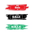 Set of grunge stickers for sale. Graffiti, paint, watercolor. Collection of advertising design. Vector illustration.