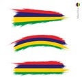 Set of 3 grunge textured flag of Mauritius