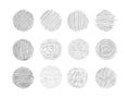 Set of grunge textures with pencil, pen. Circles with different shading, engraving. A set of round shapes with free