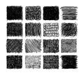 Set of grunge textures with pencil, pen. scribble thin line, squares with different hatching, engraving. Set of