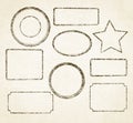 Set of 9 grunge vector templates for rubber stamps on old paper Royalty Free Stock Photo