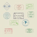 Set of Visa passport stamps to different countries Royalty Free Stock Photo