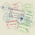 Set of grunge Visa passport stamps to different countries Royalty Free Stock Photo