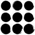 Set of grungy circles. Monochrome circle shapes w/ textured edge