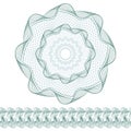 Set: Guilloche Pattern Rosette and border for certificate or diploma, isolated. Vector illustration Royalty Free Stock Photo
