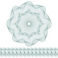 Set: Guilloche Pattern Rosette and border for certificate or diploma, isolated. Vector illustration Royalty Free Stock Photo