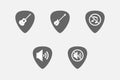 Set of guitar plectrums with sound and music related icons