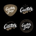 Set of guitar shop hand written lettering logos, emblems, badges.