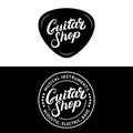 Set of guitar shop hand written lettering logos, emblems, badges.