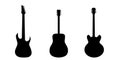 Set of guitar silhouettes, electric guitars, acoustic guitars, rock guitars on a white background