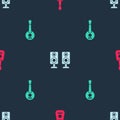 Set Guitar, Stereo speaker and Banjo on seamless pattern. Vector Royalty Free Stock Photo
