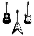 Set Of Guitars Silhouettes, Electric And Acoustic Guitars Royalty Free Stock Photo