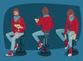 Set of guy with cocktail in different poses