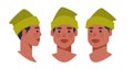 Set guy head avatar front side view male african american character different views for animation