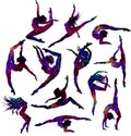 Set of 12 gymnast`s silhouettes