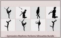 Set of gymnastics rhythmic performs silhouettes,gymnastics rhythmic performs silhouette sport vector illustration Royalty Free Stock Photo