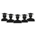 Set of h students in traditional caps and gowns celebrating successful graduation, cartoon style illustration isolated on white ba