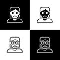 Set Hacker or coder icon isolated on black and white background. Programmer developer working on code, coding, testing Royalty Free Stock Photo
