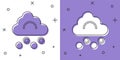 Set Hail cloud icon isolated on white and purple background. Vector