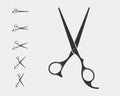 Set hair cut scissor icon. Scissors vector design element or logo template. Black and white silhouette isolated Royalty Free Stock Photo