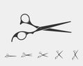 Set hair cut scissor icon. Scissors vector design element or logo template. Black and white silhouette isolated